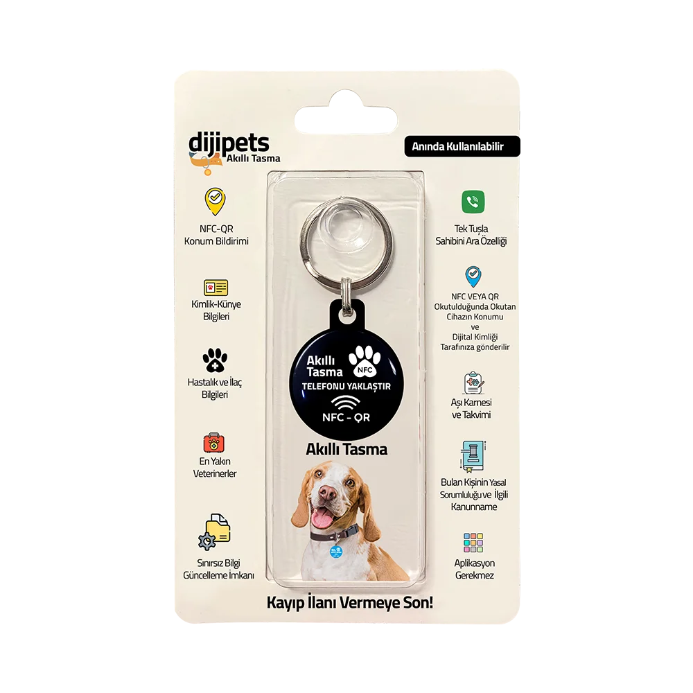 Nfc & QR Köpek / Dog 3 cm Akıllı Kolye